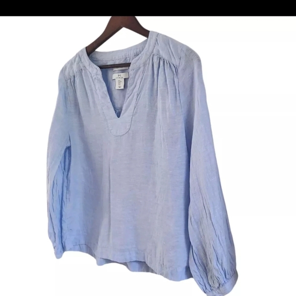 H Halston 100% Linen Long Sleeve Blouse Womens Size Small Baby Blue - Picture 4 of 6